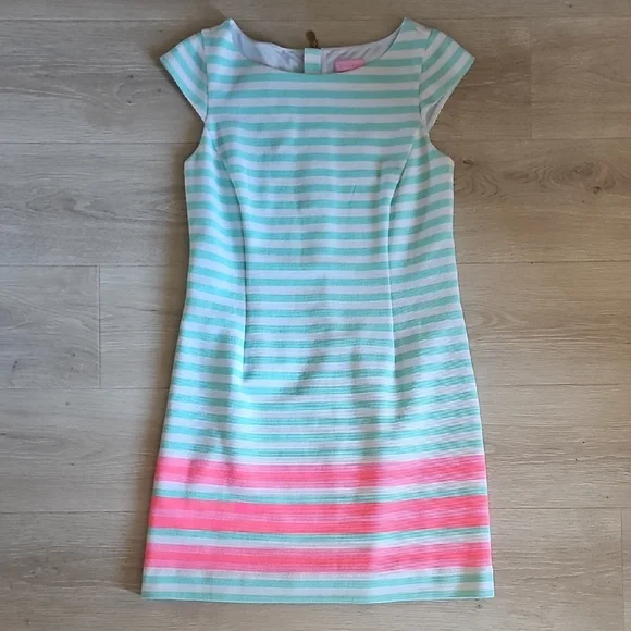 Lilly Pulitzer Mint and Pink Striped Cap-Sleeve Shift Dress - Picture 3 of 11